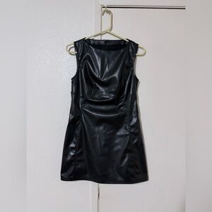 Sleeveless Black Faux Leather Zip Up Mini Dress Size Small